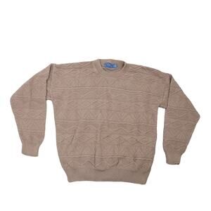 Vintage 90s Cambridge Classics taupe brown textured knit cotton sweater Mens L